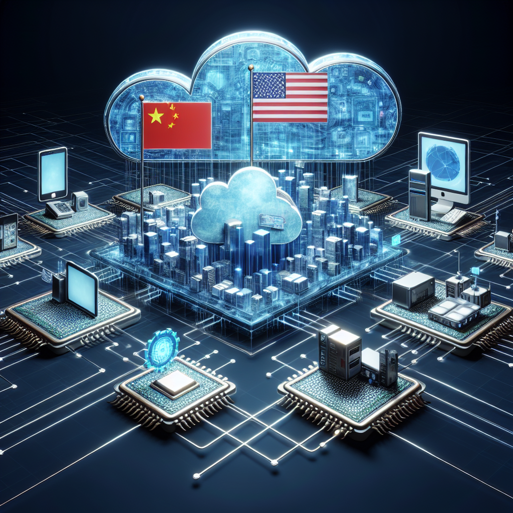 "China's response to US semiconductor technology restrictions - a visual representation of semiconductor microchips and trade tensions between China and the United States."